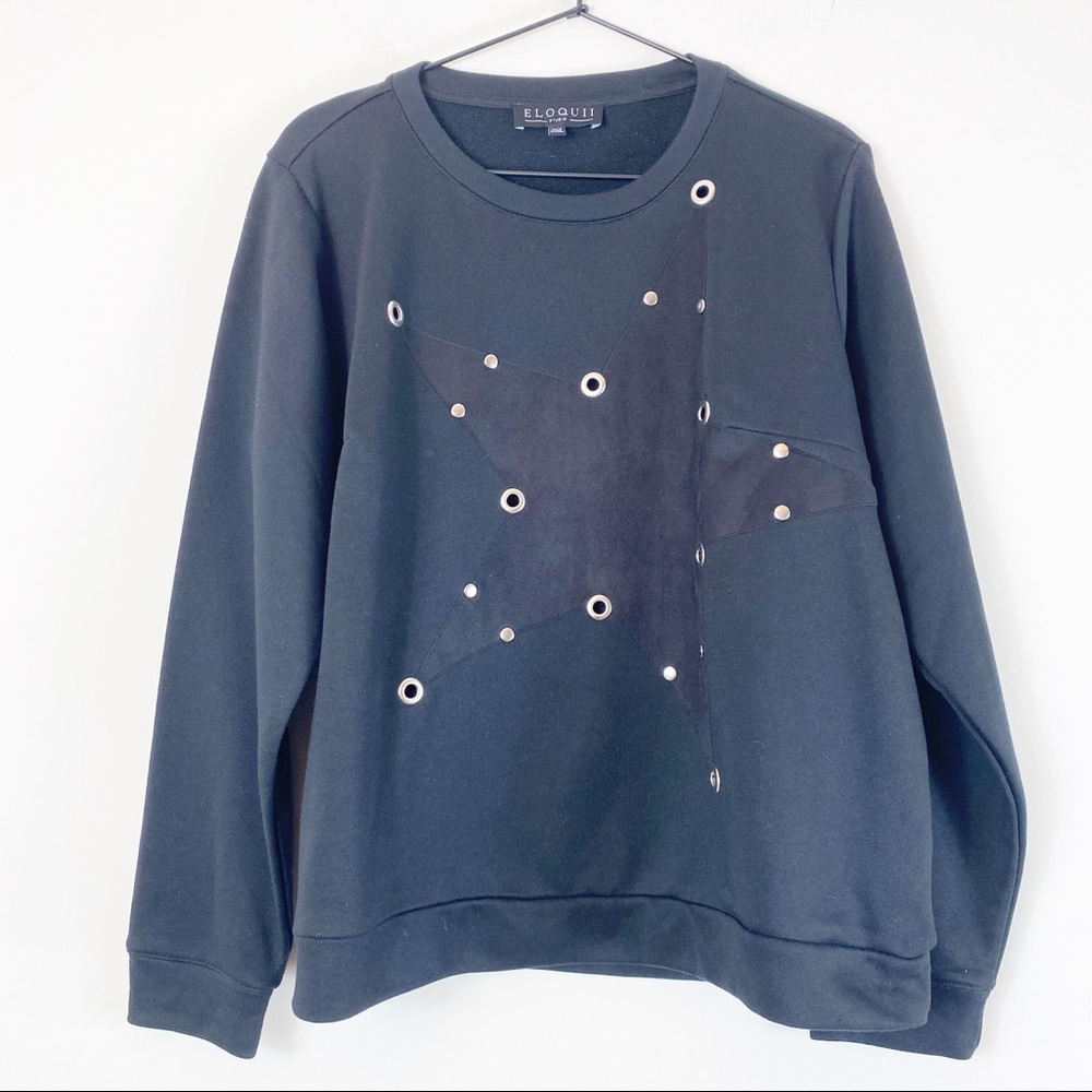 Eloquii Star Embellished Black Sweatshirt NWT